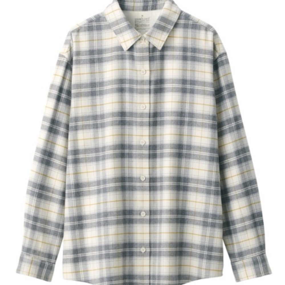 MUJI Double Brushed 100% Cotton Flannel Button-Down in Mustard Yellow and Gray